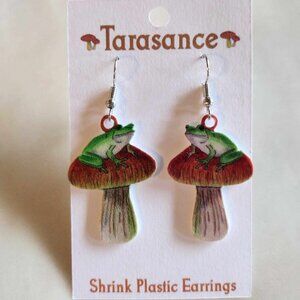 Mushroom Frog Earrings Shrink Plastic